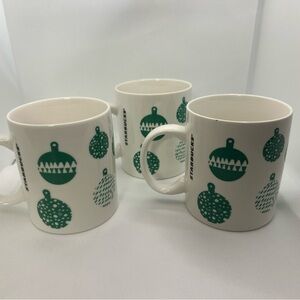 Starbucks set of Three 2016 Green Holiday Ornament Mugs 12oz Coffee Tea Cocoa